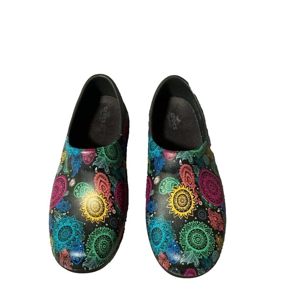 Crocs Clogs Womens 6W Neria Pro 2 Graphic Work Black Multi Floral Colorful Boho - Picture 1 of 10